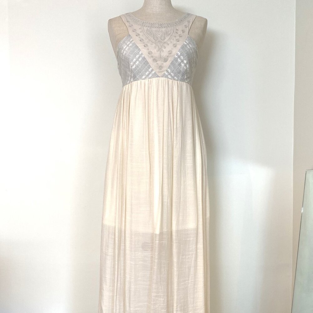 Flying Tomato Embroidered Breast Plate on White Floor-Length Dress